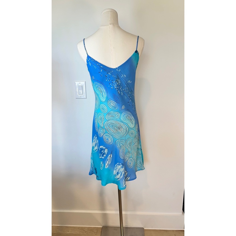 Lapis Y2K String Aqua Slip Satin Dress Whimsical Medium Blue Chiffon Dopamine - Picture 4 of 10
